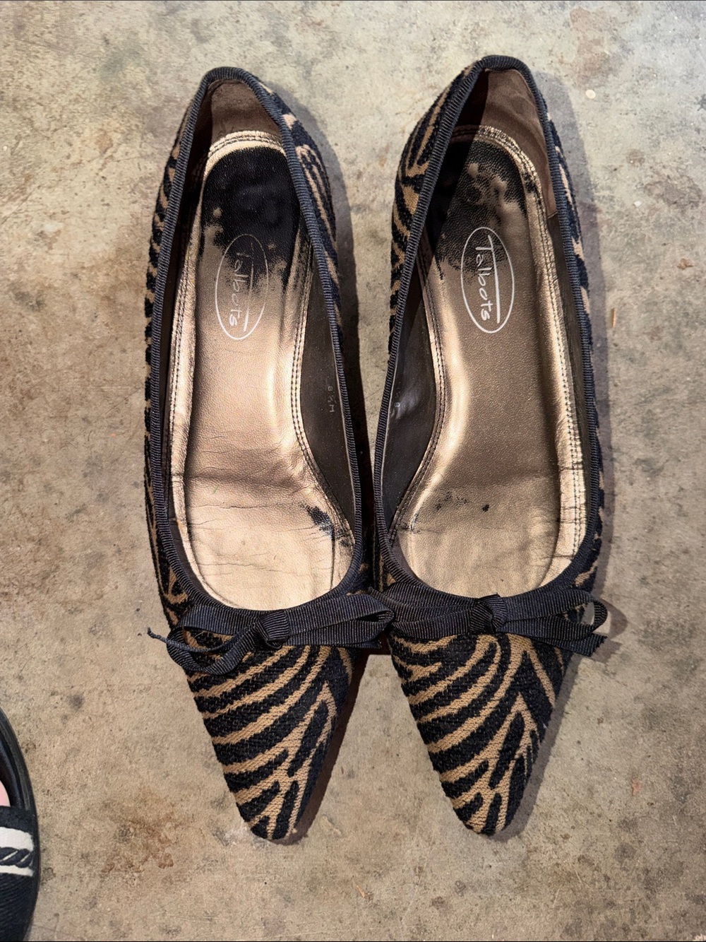 Talbots Black and Brown Zebra-Print Pointed Ballet Flats